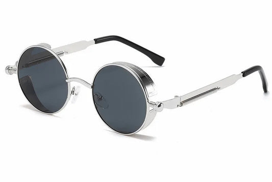 Round steampunk metal sunglasses with UV400 protection, vintage unisex designer eyewear for men and women